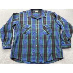VTG Melton Wintermaster Flannel Shirt Large Blue Green Buffalo Check Lumberjack‎